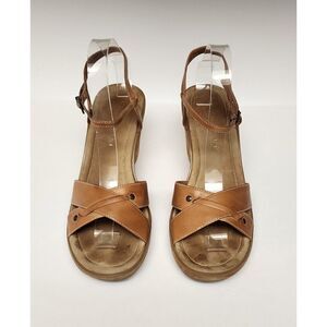 Gianni Bini Wedge Sandals Womens Brown Leather Strappy Slingback 10M
